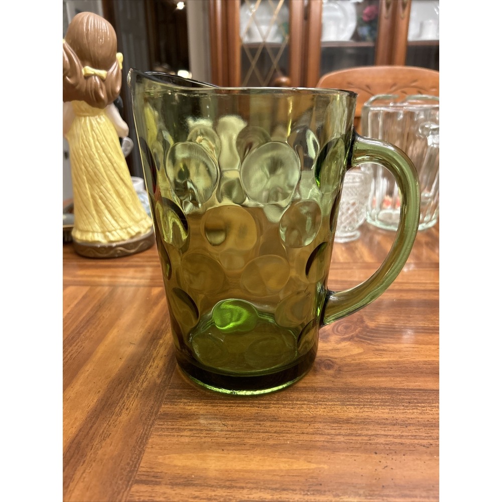 vintage hazel atlas eldorado Green Coin Dot 56 Oz Water Pitcher‎